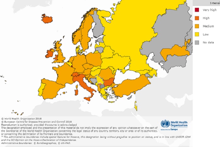 grafici e dati sulla circolazione del virus dell'influenza in europa